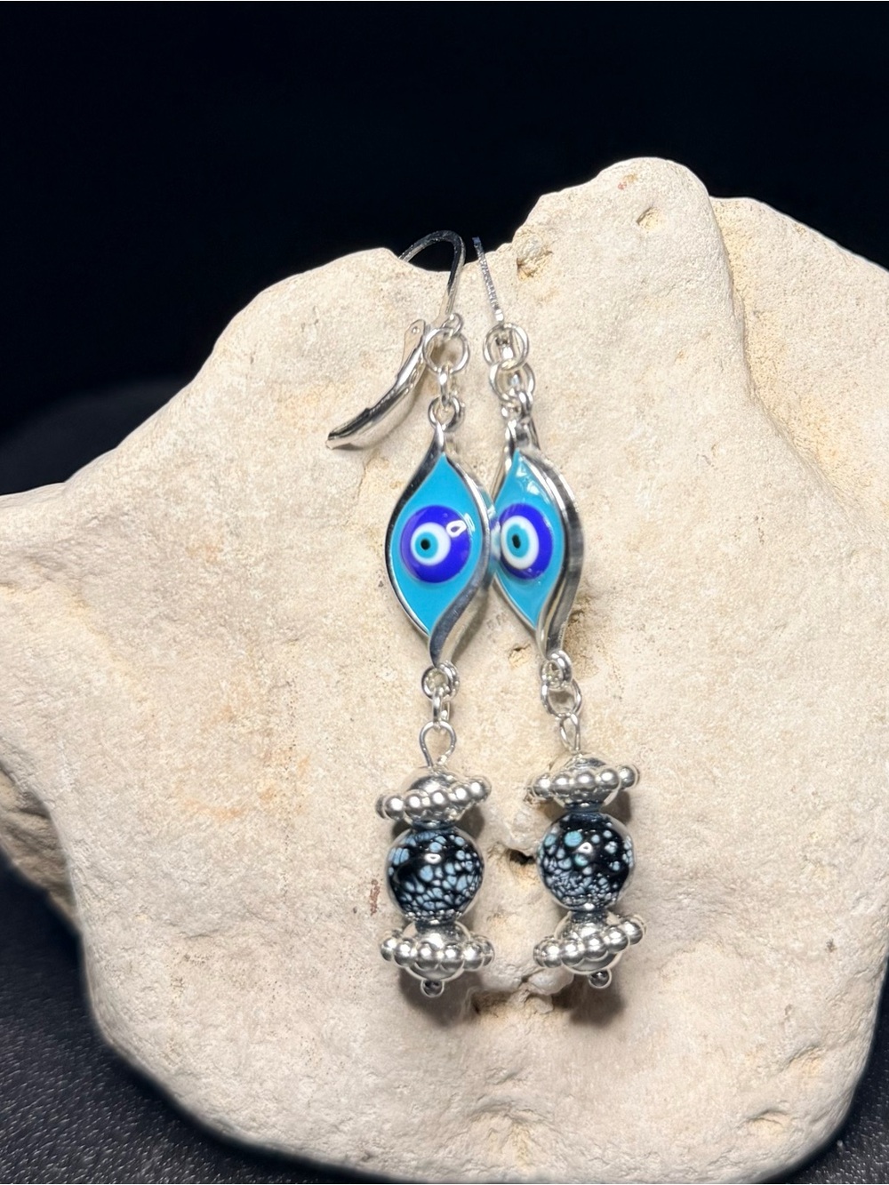 ✨Handmade✨ Silver Blue Evil Eye Drop Earrings